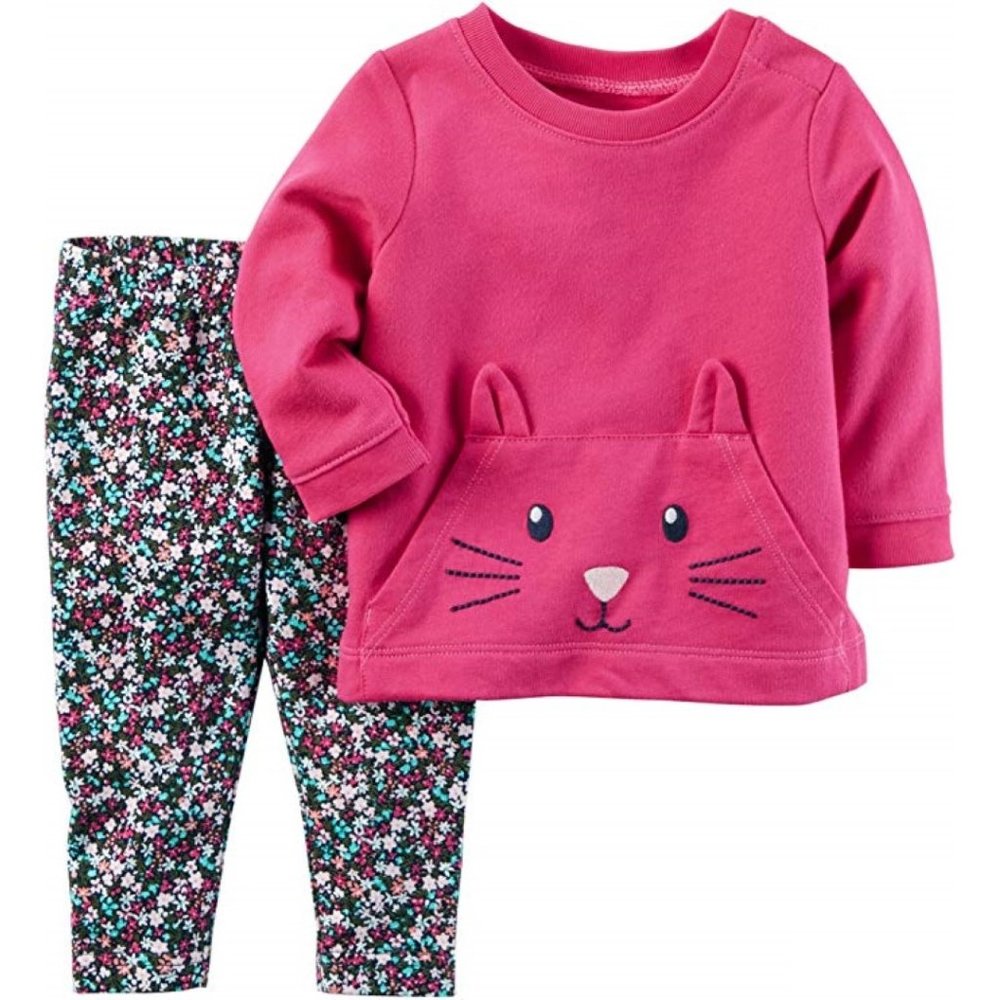 Carter's Pink 3D Kitten Terry Top Floral Leggings